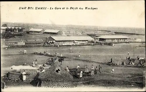 Ak Dar bel hamri Marokko, Bahnhof und Maschinendepot