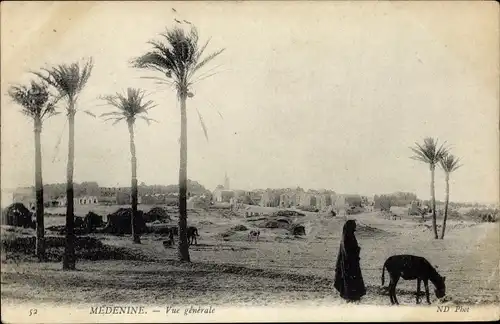 Ak Madanīn Medenine Tunesien, Gesamtansicht, Palmen