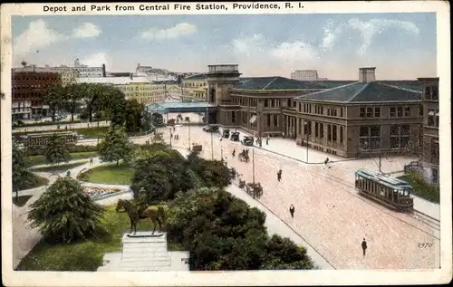 Ak Providence Rhode Island USA, Depot und Park von der Central Fire Station