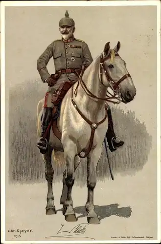 Künstler Litho Speyer, Chr., König Wilhelm II. von Württemberg, Portrait als Feldherr, Pferd