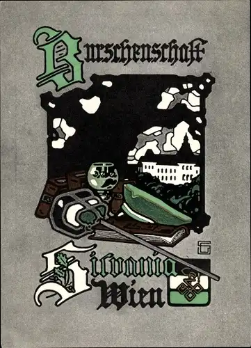 Studentika Ak Wien, Burschenschaft Silvania, Degen, Studentenmütze, Weinglas