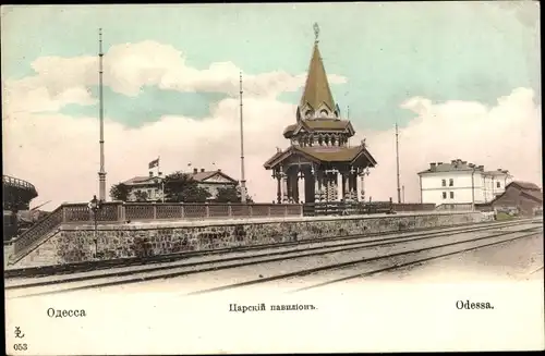 Ak Odessa Ukraine, Königlicher Pavillon, Bahnschienen