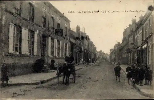 Ak La Ferté Saint Aubin Loiret, La Grande Rue, Hotel du Perron, Pferdefuhre