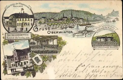 Litho Oberwinter Remagen am Rhein, Weinstube des Winzervereins, Kaisersaal, Im Schwan, Panorama