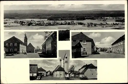 Ak Schwarzenbach Neustadt an der Waldnaab, Panorama, Straßenpartie, Kirche