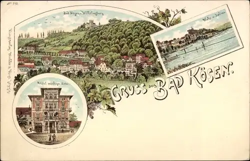 Litho Bad Kösen Naumburg an der Saale, Wilhelmsburg, Wehr, Saline, Hotel