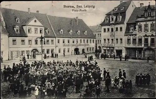 Ak Borna in Sachsen, Platz, Musik, Hotel zum goldenen Stern