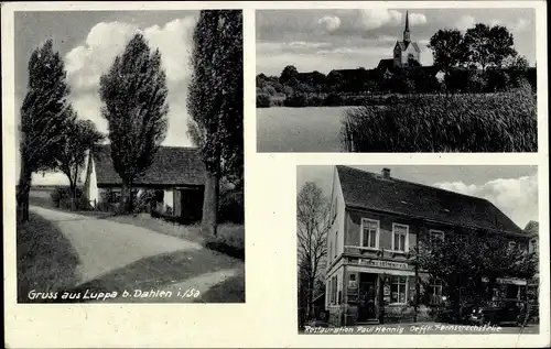 Ak Luppa in Sachsen, Restaurant, Wegepartie, Wasserblick, Kirchturm