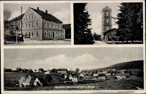 Ak Neulehn Stützengrün im Erzgebirge, Gasthof am Kuhberg, Totale, Georgenturm