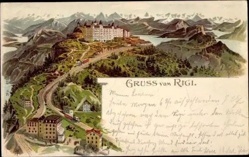 Litho Rigi Kulm Kanton Schwyz, Hotel, Gebirgspanorama