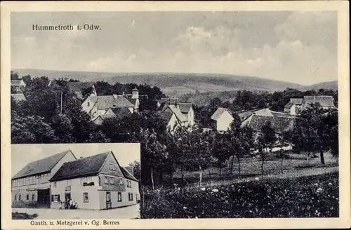 Ak Hummetroth Höchst im Odenwald, Totalansicht, Gasthof und Metzgerei