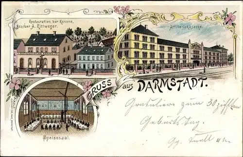 Litho Darmstadt in Hessen, Artilleriekaserne, Restauration zur Kanone, Innenansicht