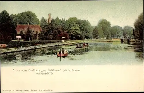 Ak Hamburg Wandsbek Poppenbüttel, Gasthof zur Schleuse, Boote