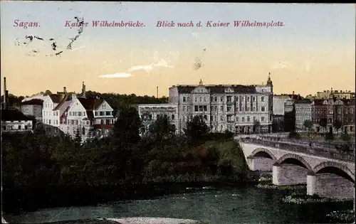 Ak Żagań Sagan Schlesien, Kaiser Wilhelm Brücke, Kaiser Wilhelms-Platz