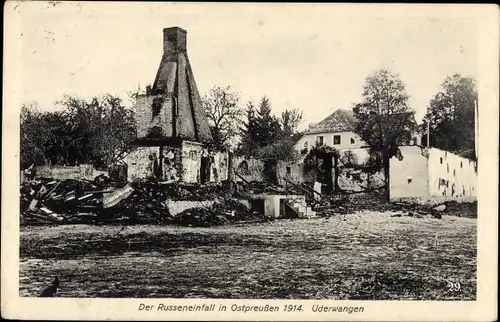 Ak Tschechowo Uderwangen Ostpreußen, Teilansicht, Ruinen, Kriegszerstörung I. WK, 1914