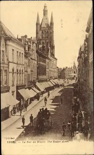 Ak Ypres Ypern Westflandern, La Rue au Beurre, Turm