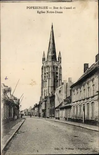 Ak Poperinghe Westflandern, Rue de Cassel, Eglise Notre Dame