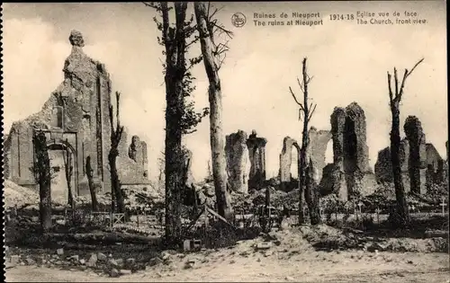 Ak Nieuport Nieuwpoort Westflandern, zerstörte Kirche, 1. Weltkrieg