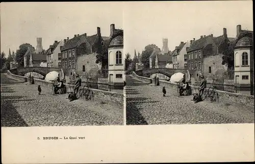 Stereo Ak Brügge Westflandern, Quai Vert