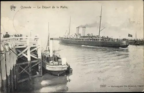 Ak Oostende Ostende Westflandern, Fährschiff bei der Ausfahrt