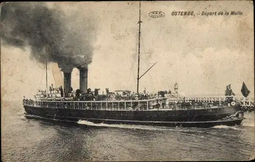 Ak Oostende Ostende Westflandern, Fährschiff bei der Abfahrt