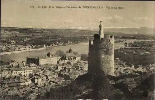 Ak Tournon sur Rhone Ardeche, Tour de la Vierge, Panorama