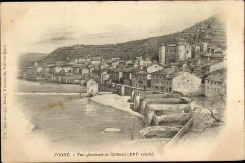 Ak Vogué Ardèche, Ortsansicht, Burg