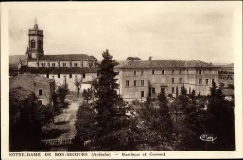 Ak Bon-Secours Ardeche, Notre-Dame, Basilika, Kloster