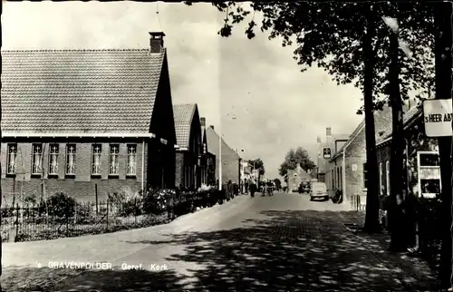 Ak 's Gravenpolder Zuid Beveland Zeeland, Kirche, Straße