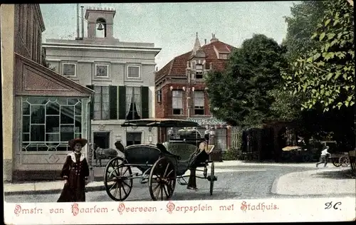 Ak Haarlem Overveen Bloemendaal Nordholland Niederlande, Dorfplatz, Rathaus