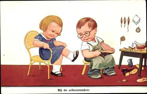 Künstler Ak Wills, John, Beim Schuhmacher, Kinder