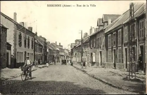 Ak Sissonne Aisne, Stadtstraße