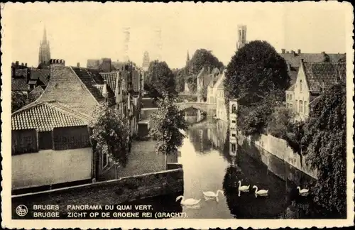 Ak Brügge Brügge Flandern Westflandern, Panorama des Quai Vert