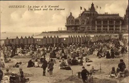 Ak Ostende Ostende Westflandern, Der Strand und der Kursaal