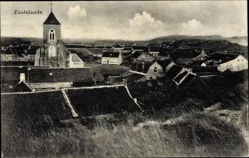 Ak Zoutelande Veere Zeeland Niederlande, Gesamtansicht, Kirche, Dünen