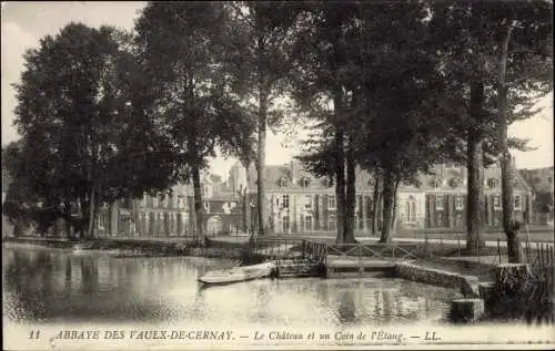 Ak Cernay la Ville Yvelines, Abtei Vaux de Cernay, Schloss und eine Ecke des Teiches