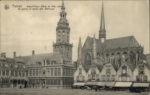 Ak Furnes Furnes Westflandern, Hauptplatz, Rathaus, Gerichtsgebäude