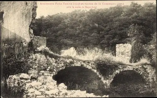 Ak Paris Ménilmontant, Anciennes Folie Tencin et ruines de la Commune, près la prote de Bagnolet