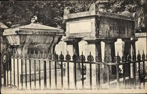 Ak Paris XX, Friedhof Père Lachaise, Gräber von La Fontaine und Moliere