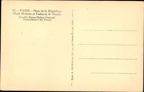Ak Paris III, Place de la République, Hotel Moderne, Faubourg du Temple