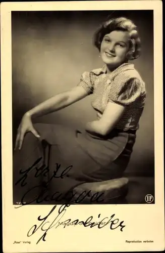 Ak Schauspielerin Magda Schneider, Ross Verlag 7375 1, Portrait, Autogramm