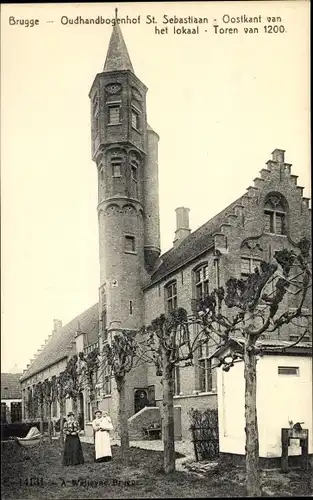 Ak Brügge Brügge Flandern Westflandern, Oudhandbogenhof St. Sebastiaan, Turm, Oostkant