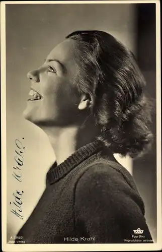 Ak Schauspielerin Hilde Krahl, Portrait im Profil, Ross Verlag A 3386/2, Autogramm