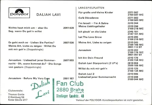 Autogrammkarte Schauspielerin und Sängerin Daliah Lavi, Portrait, Autogramm