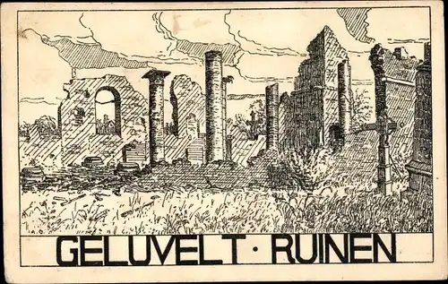 Künstler Ak Geluvelt Zonnebeeke Zonnebecke Westflandern, Ruinen, Kriegszerstörungen I. WK