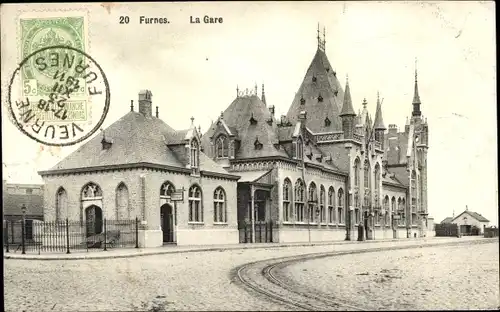 Ak Veurne Veurne Westflandern, Der Bahnhof
