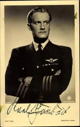 Ak Schauspieler Karl Schönböck, Portrait, Uniform, Filmkostüm, Autogramm