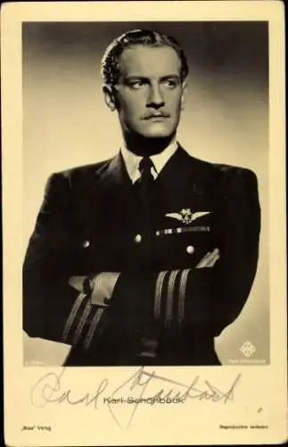 Ak Schauspieler Karl Schönböck, Portrait, Uniform, Filmkostüm, Autogramm