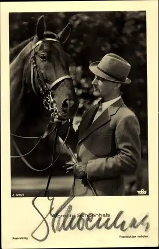 Ak Schauspieler Albrecht Schoenhals, Portrait, Pferd, Ross Verlag A 3205/1, Autogramm