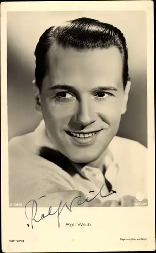 Ak Schauspieler Rolf Weih, Portrait, Ross Verlag Nr. A 2542/1, Autogramm